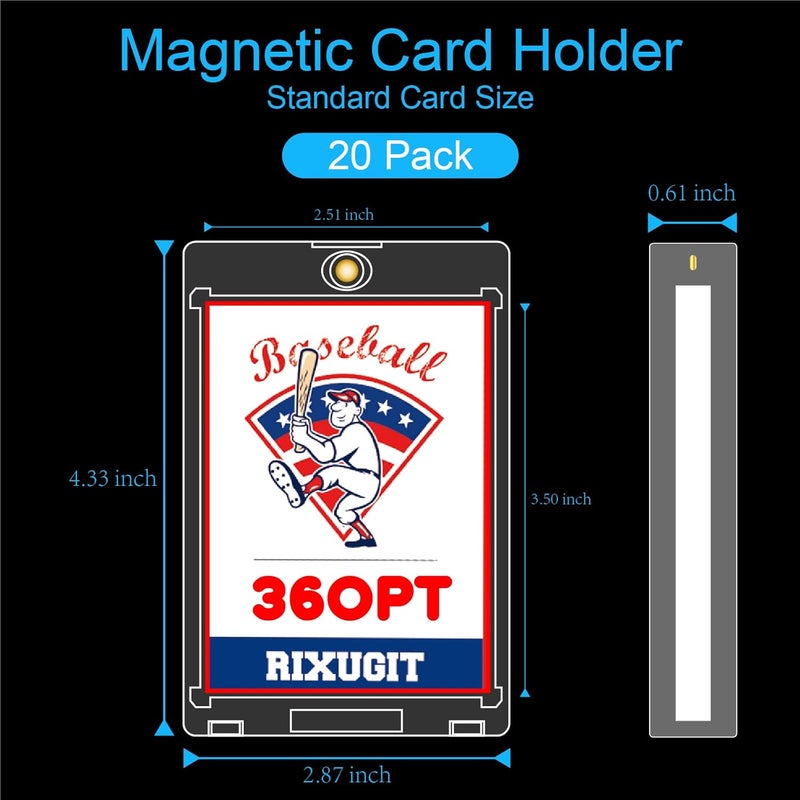 RIXUGIT 20-Pack Magnetic Card Holders - 360pt Thick Card One Touch Holder, Magnetic Card Case, UV Protection, Fits Trading Cards, Baseball Card, Sports,Gaming & Collectible Cards, Durable Secure Storage ﻿ - Image 2